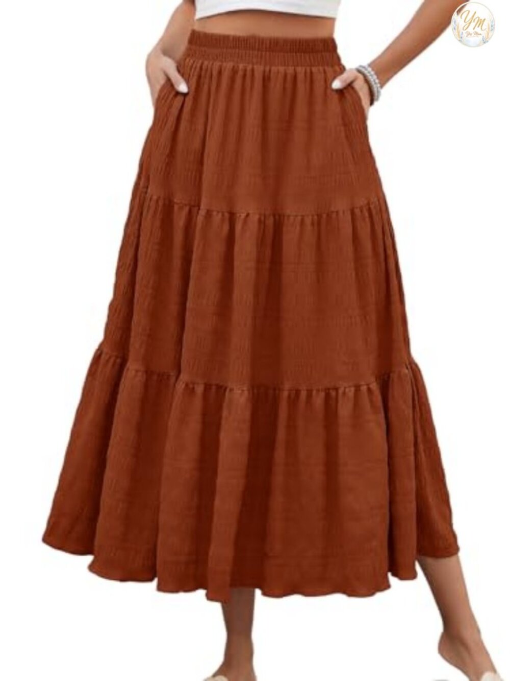 Women's Smocked Tiered Maxi Skirt High Waisted A-Line Flowy Long Skirt with